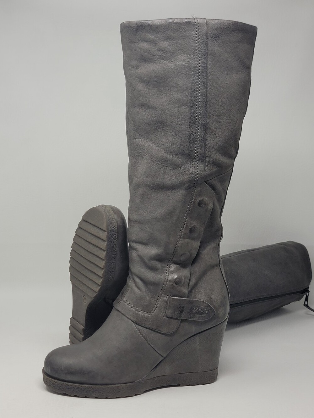 Miz Mooz Women's Tall Wedge Leather Boots Gray Size EU 36 Pre-owned
